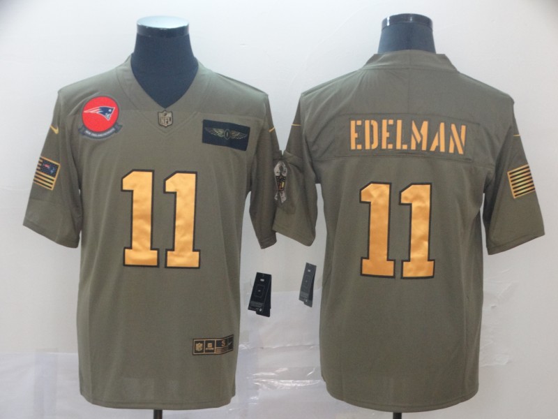 Nike Patriots 11 Julian Edelman 2019 Olive Gold Salute To Service Limited Jersey