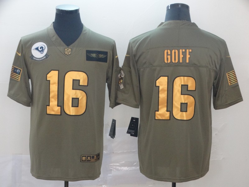 Nike Rams 16 Jared Goff 2019 Olive Gold Salute To Service Limited Jersey