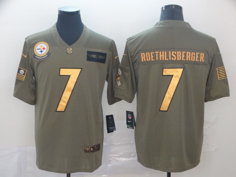 Nike Steelers 7 Ben Roethlisberger 2019 Olive Gold Salute To Service Limited Jersey