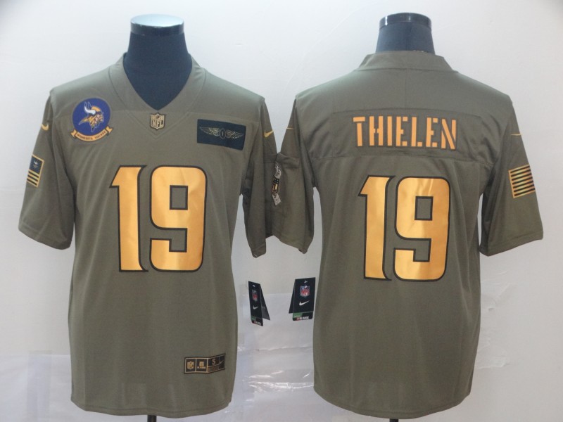 Nike Vikings 19 Adam Thielen 2019 Olive Gold Salute To Service Limited Jersey