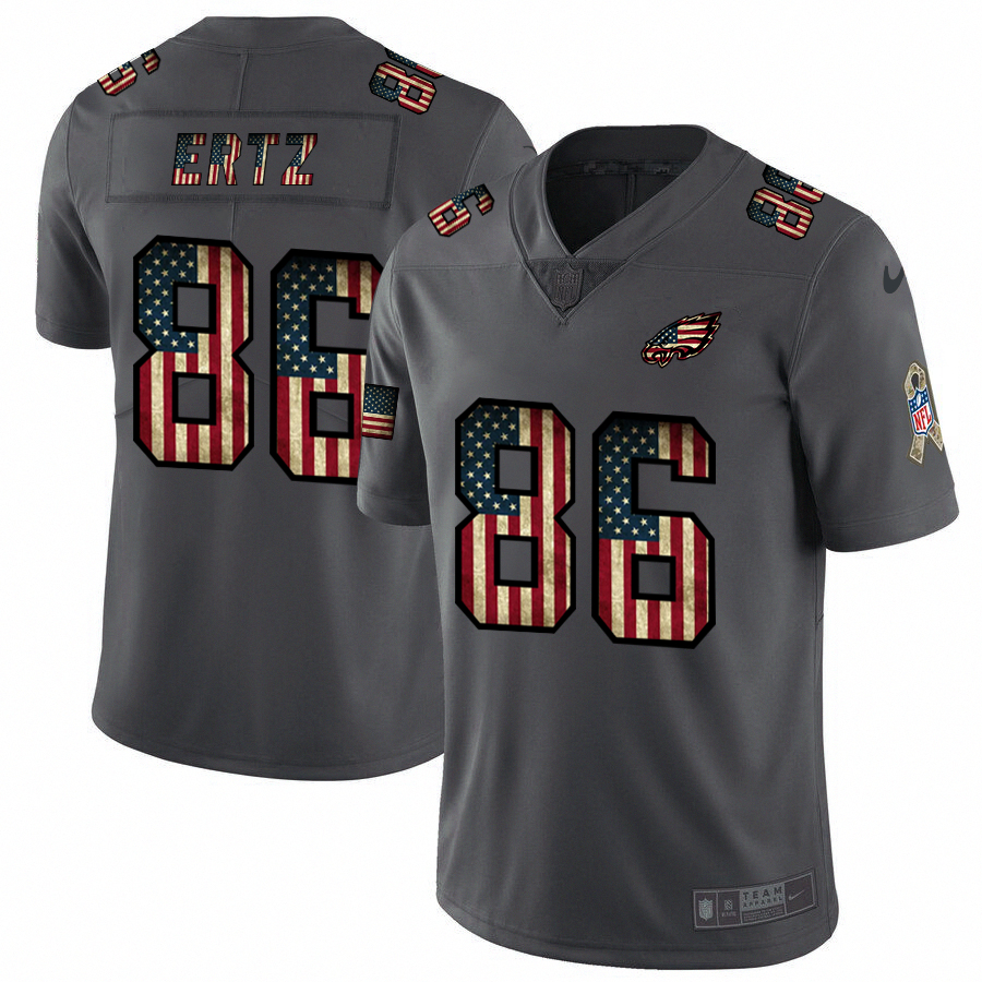 Nike Eagles 86 Zach Ertz 2019 Salute To Service USA Flag Fashion Limited Jersey