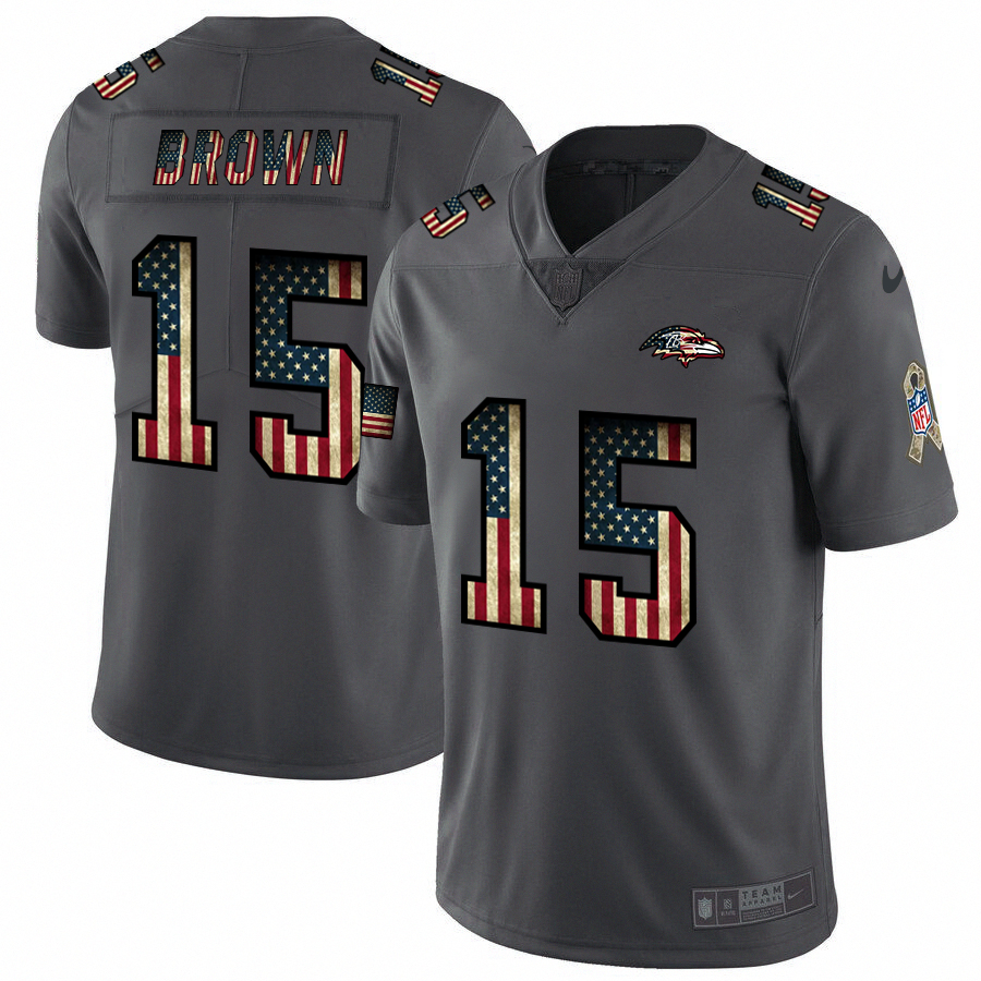 Nike Ravens 15 Marquise Brown 2019 Salute To Service USA Flag Fashion Limited Jersey