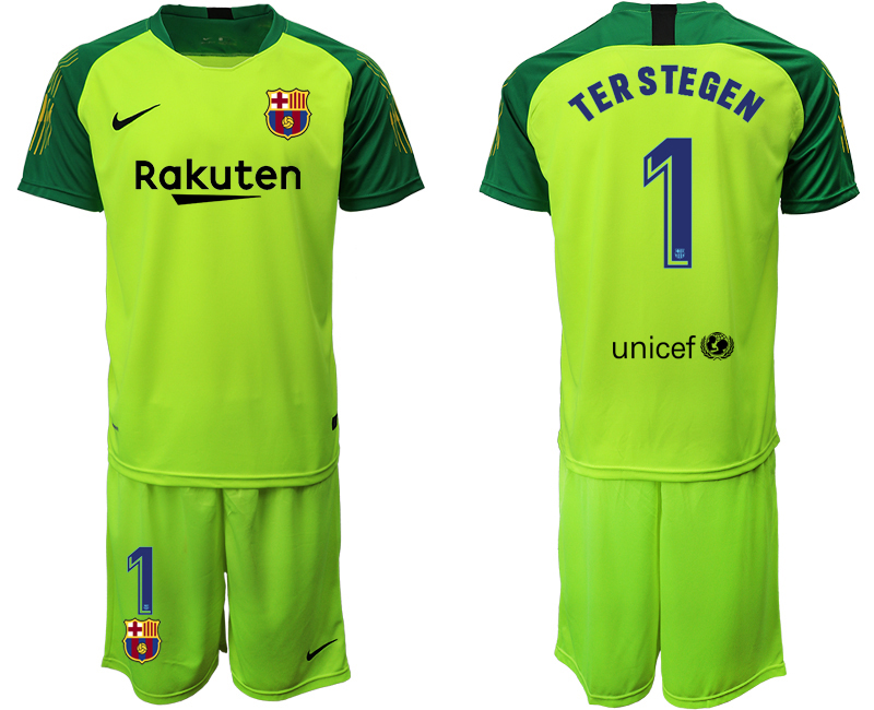 2019-20 Barcelona 1 TER STEGEN Fluorescent Green Goalkeeper Soccer Jersey