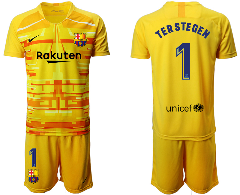 2019-20 Barcelona 1 TER STEGEN Yellow Goalkeeper Soccer Jersey