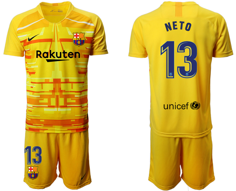 2019-20 Barcelona 13 NETO Yellow Goalkeeper Soccer Jersey