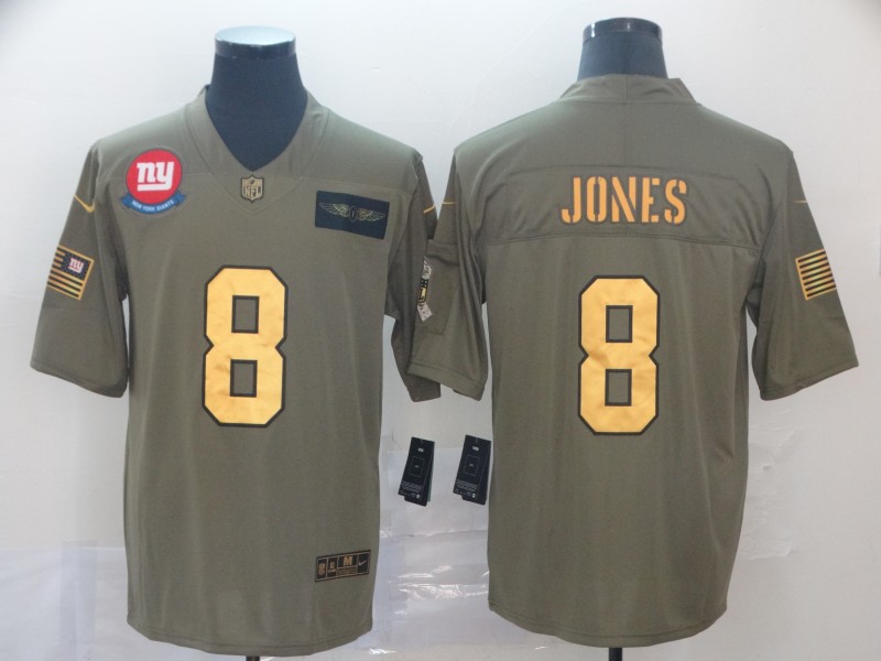 Nike Giants 8 Daniel Jones 2019 Olive Gold Salute To Service Limited Jersey