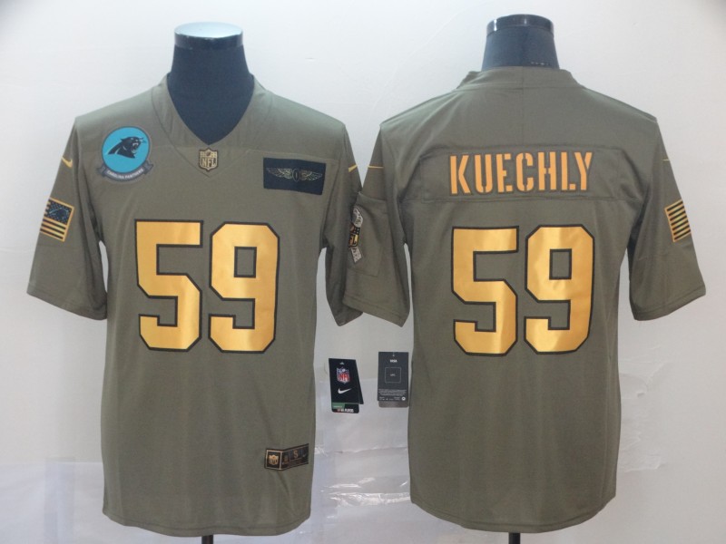 Nike Panthers 59 Luke Kuechly 2019 Olive Gold Salute To Service Limited Jersey