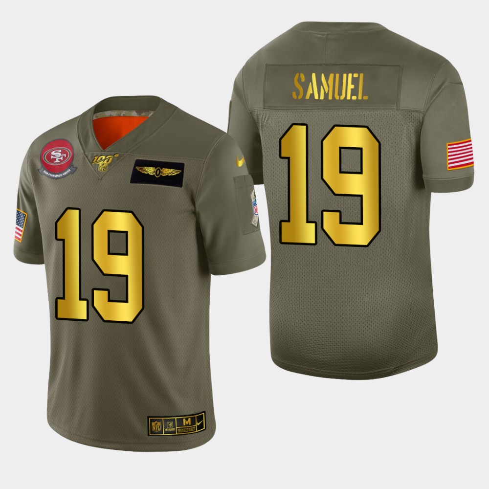 Nike 49ers 19 Deebo Samuel 2019 Olive Gold Salute To Service 100th Season Limited Jersey