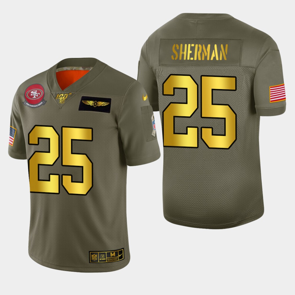 Nike 49ers 25 Richard Sherman 2019 Olive Gold Salute To Service 100th Season Limited Jersey