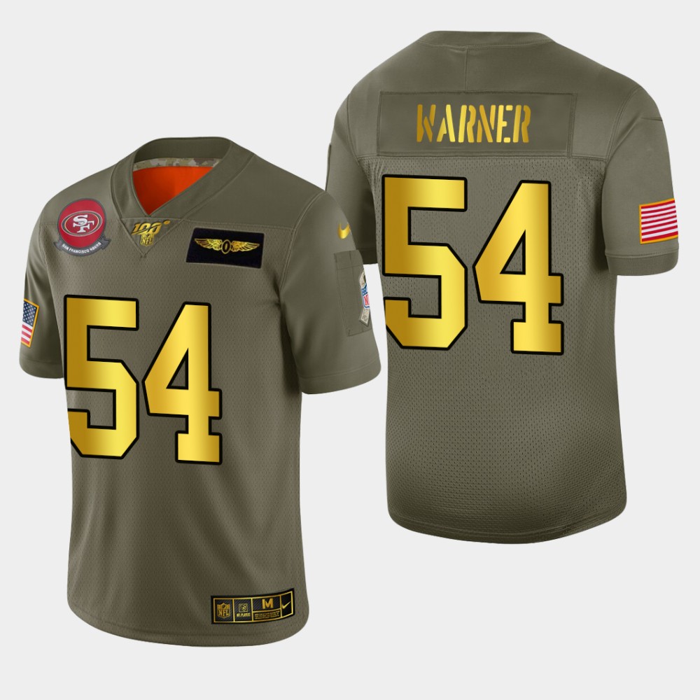Nike 49ers 54 Fred Warner 2019 Olive Gold Salute To Service 100th Season Limited Jersey