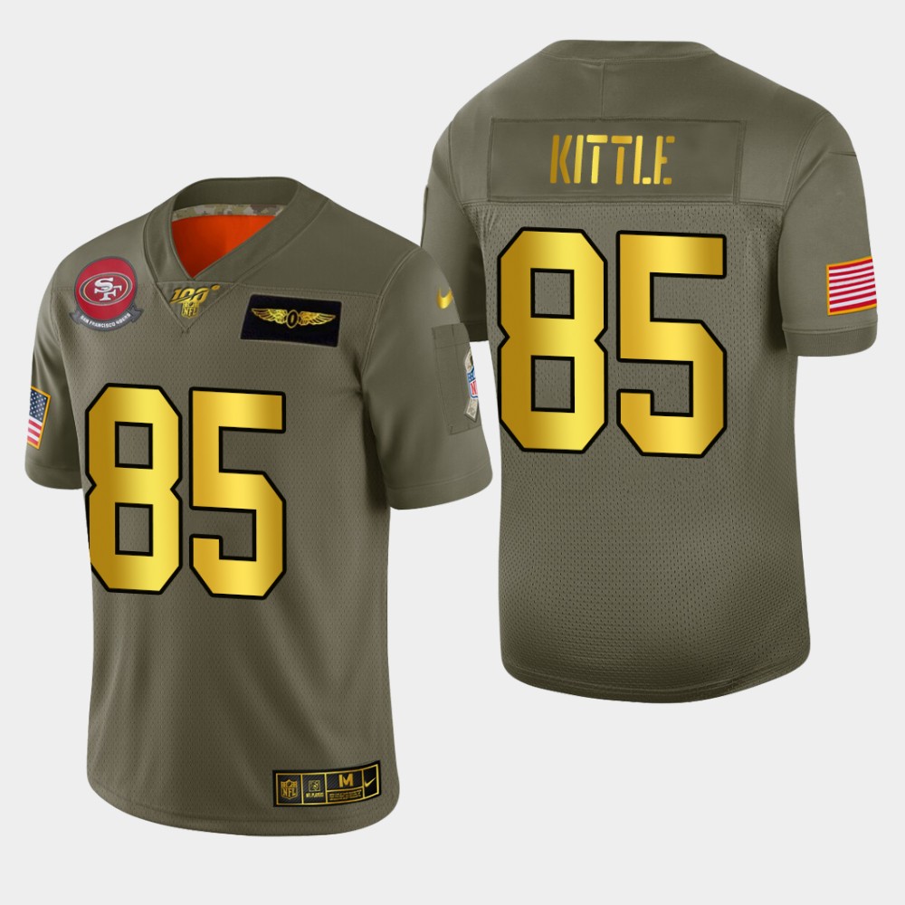 Nike 49ers 85 George Kittle 2019 Olive Gold Salute To Service 100th Season Limited Jersey