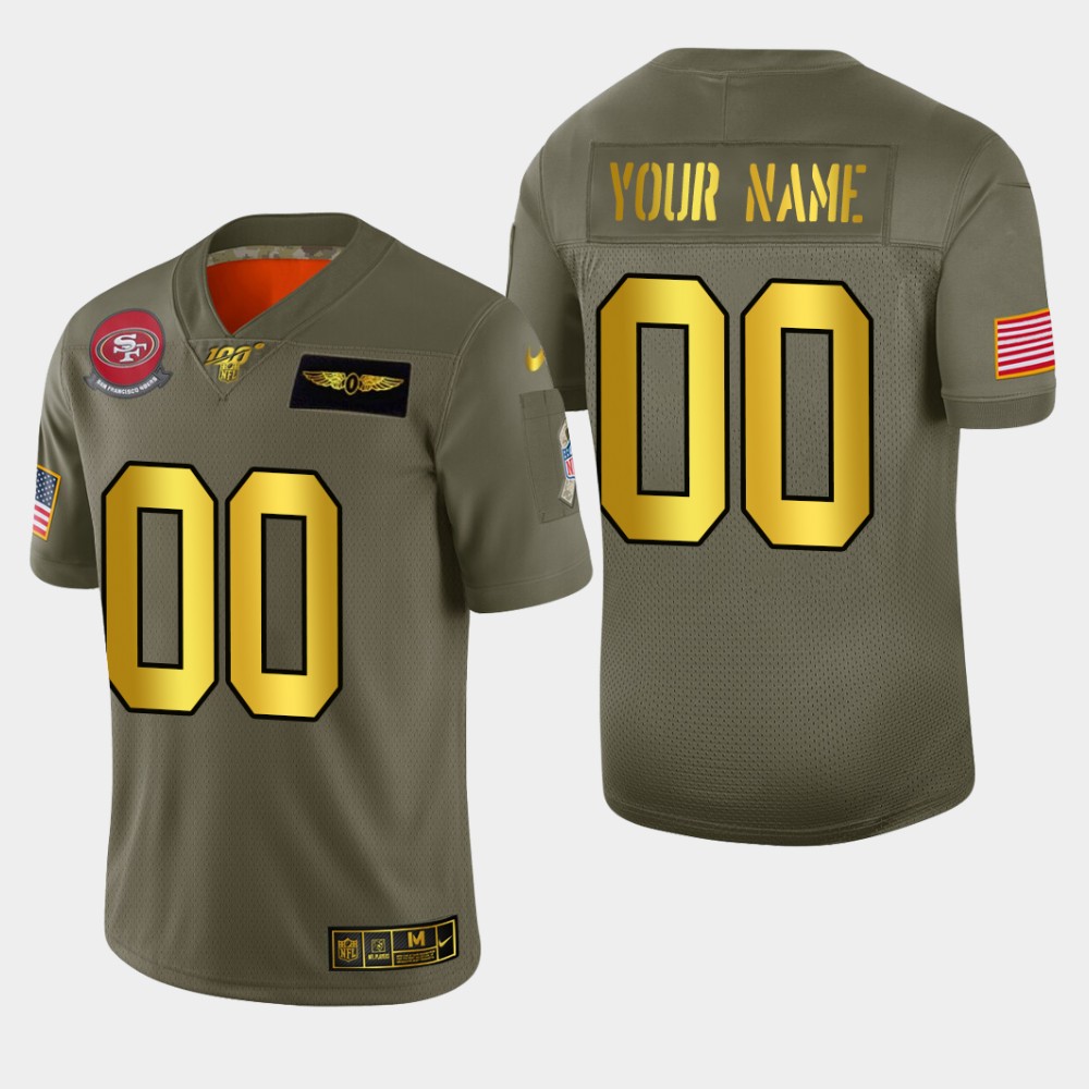 Nike 49ers Customized 2019 Olive Gold Salute To Service 100th Season Limited Jersey