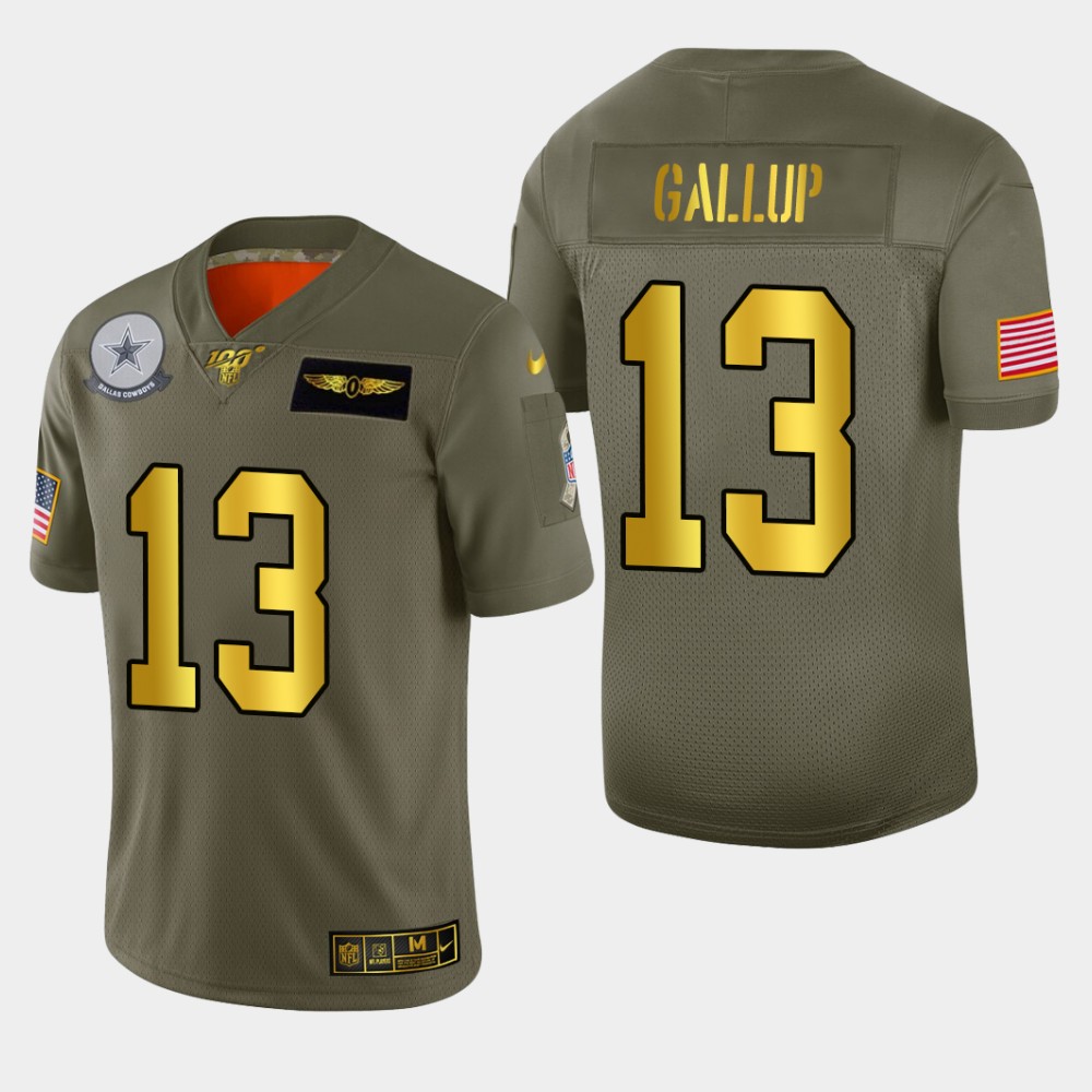 Nike Cowboys 13 Michael Gallup 2019 Olive Gold Salute To Service 100th Season Limited Jersey