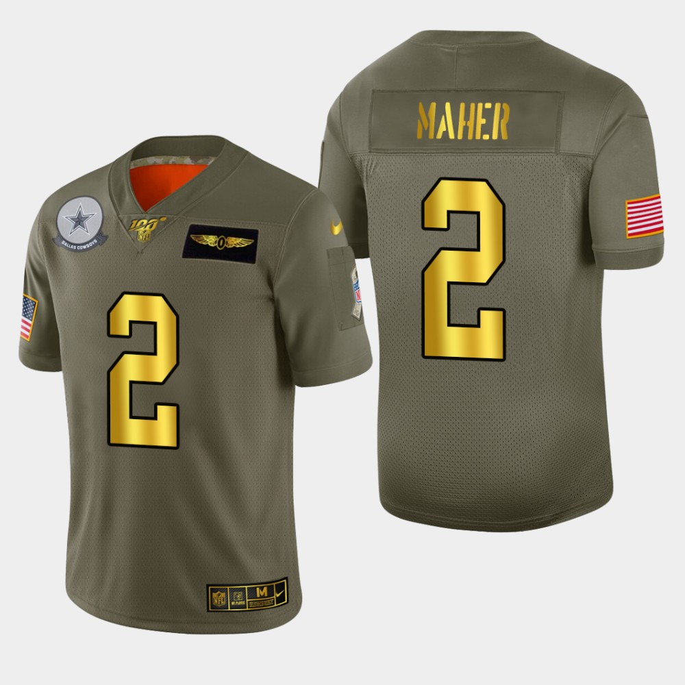 Nike Cowboys 2 Brett Maher 2019 Olive Gold Salute To Service 100th Season Limited Jersey