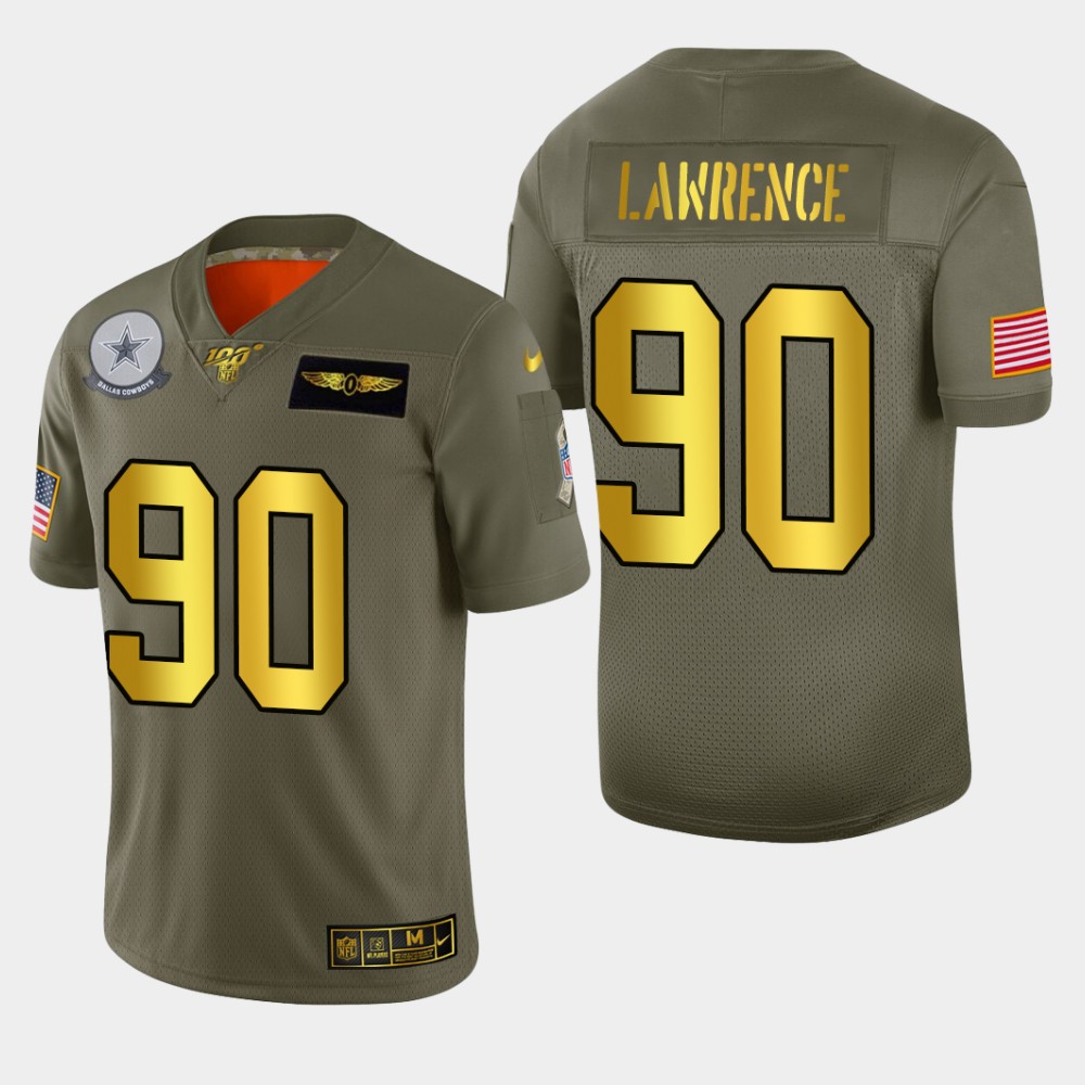 Nike Cowboys 90 Demarcus Lawrence 2019 Olive Gold Salute To Service 100th Season Limited Jersey