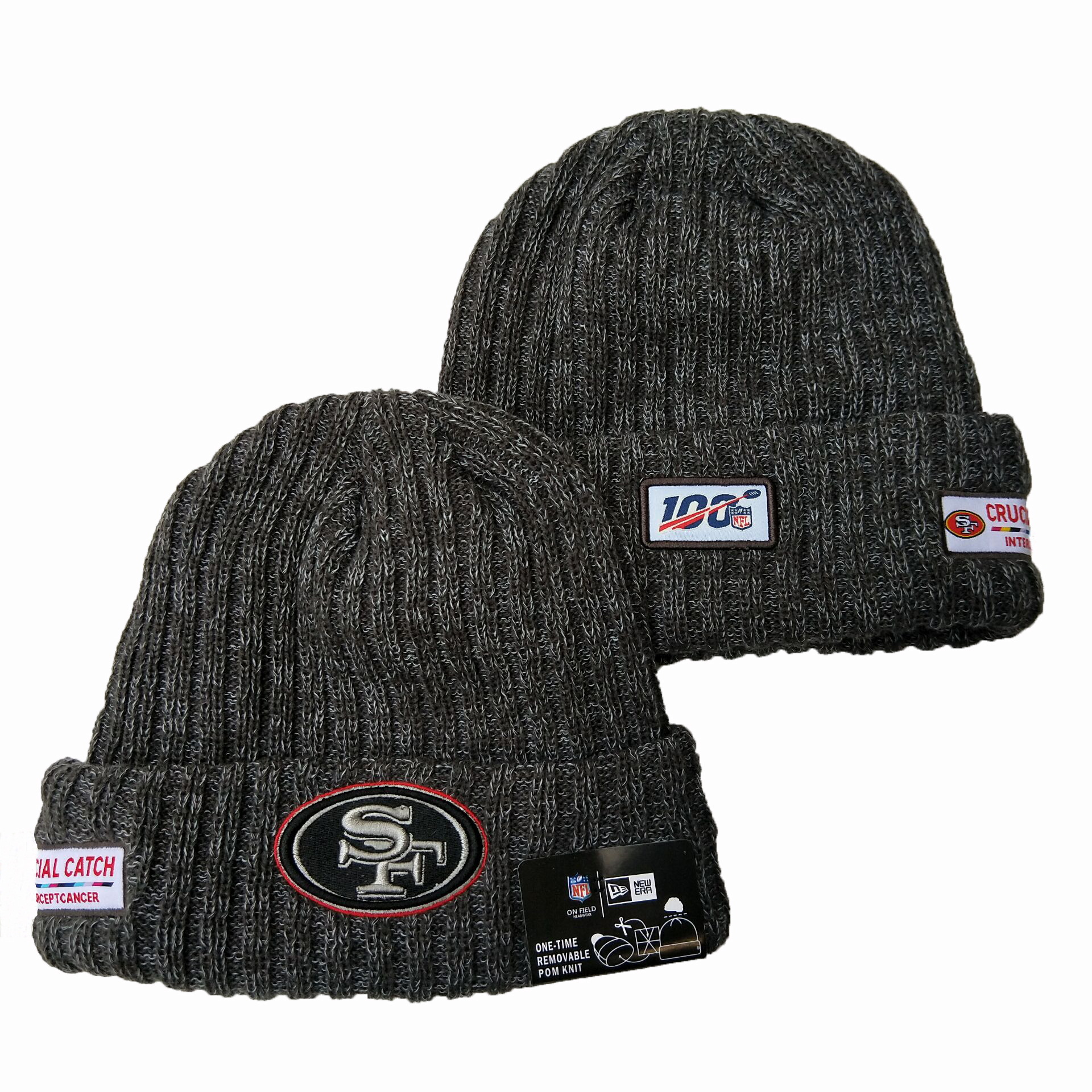 49ers Fresh Logo Gray 100th Season Pom Knit Hat YD