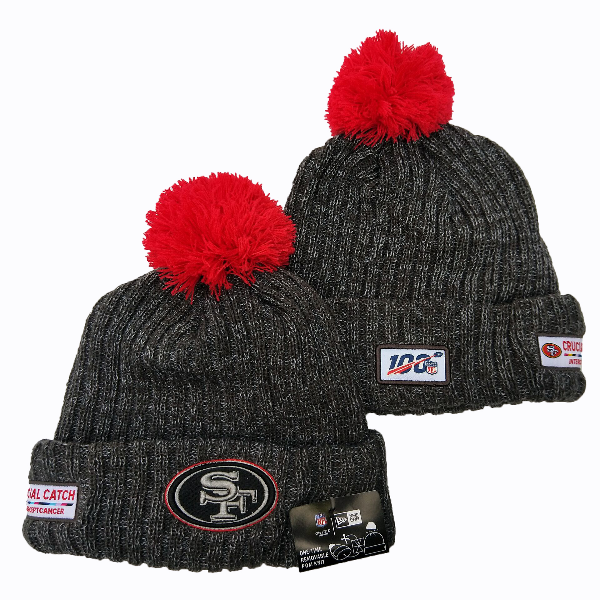 49ers Team Logo Gray 100th Season Pom Knit Hat YD