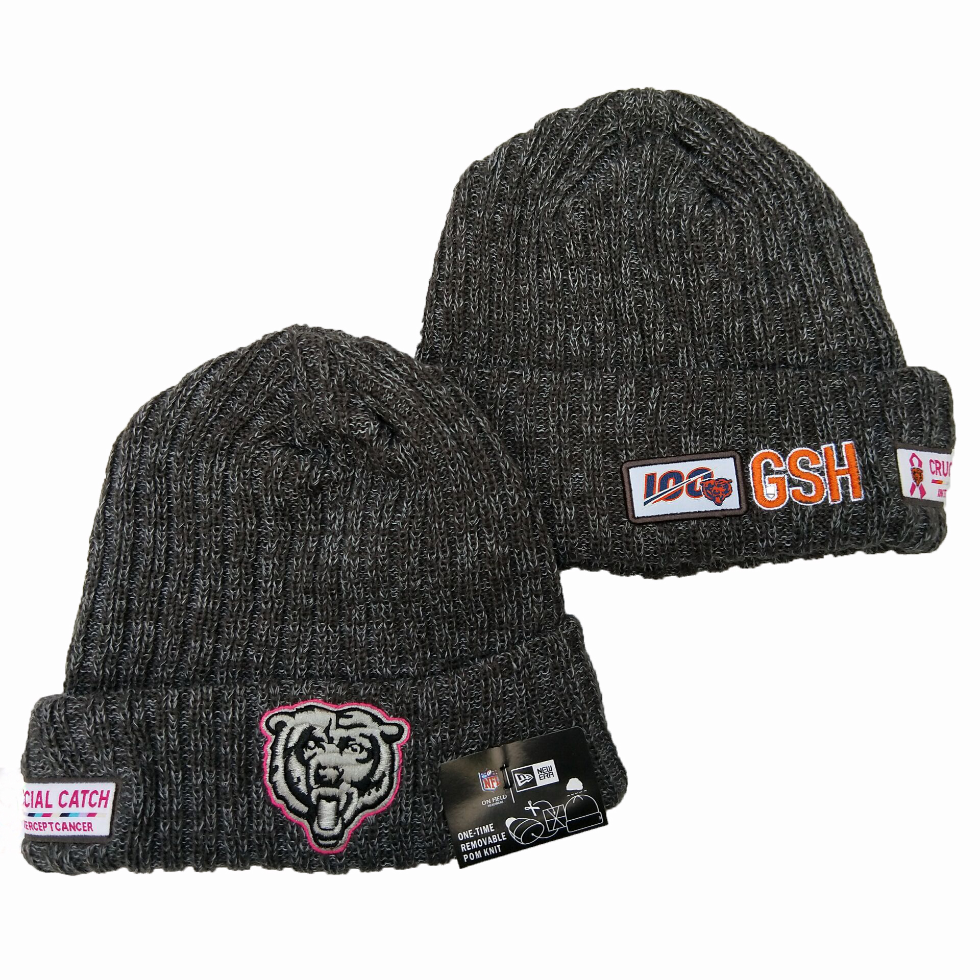 Bears Fresh Logo Gray 100th Season Pom Knit Hat YD