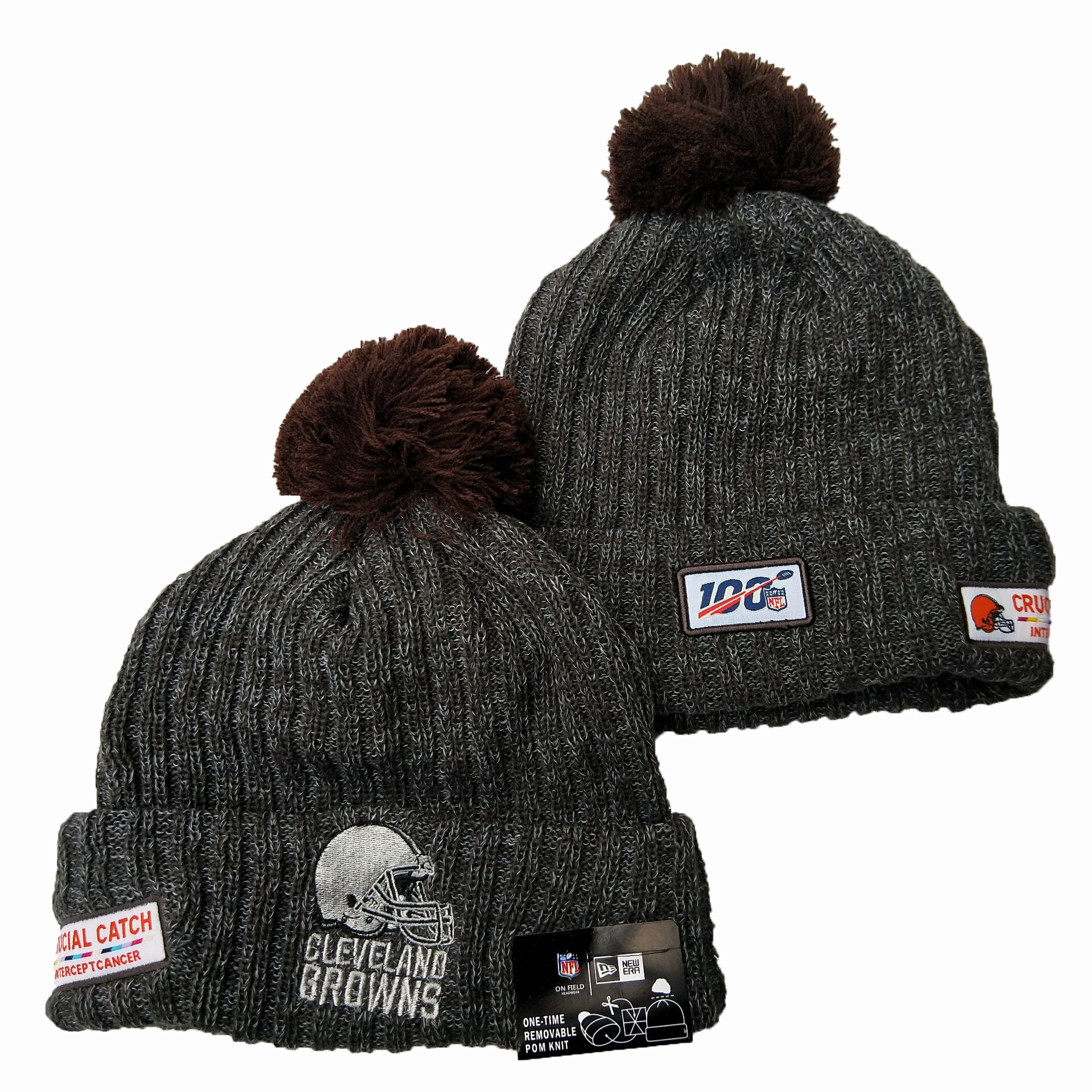 Browns Fresh Logo Gray 100th Season Pom Knit Hat YD