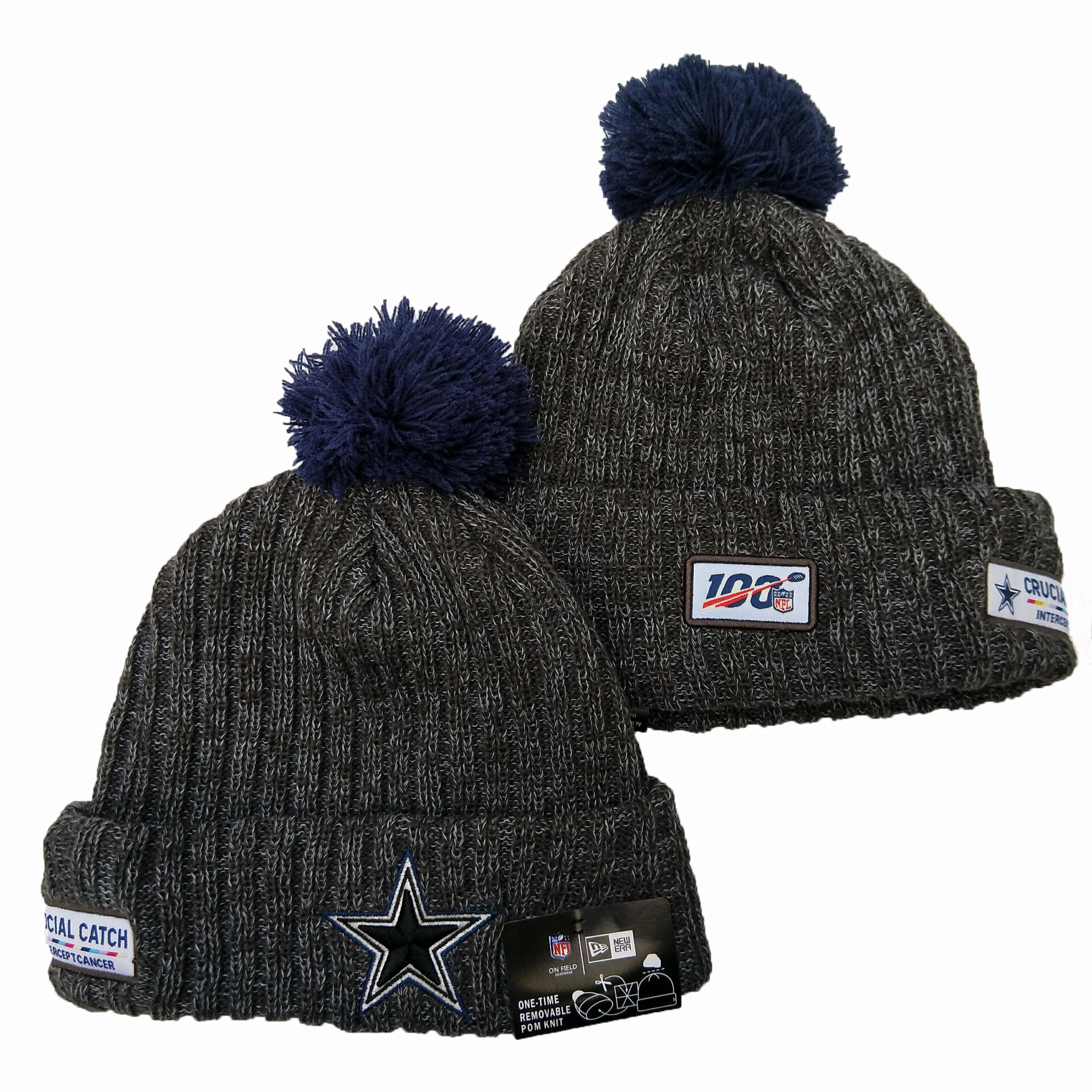 Cowboys Fresh Logo Gray 100th Season Pom Knit Hat YD