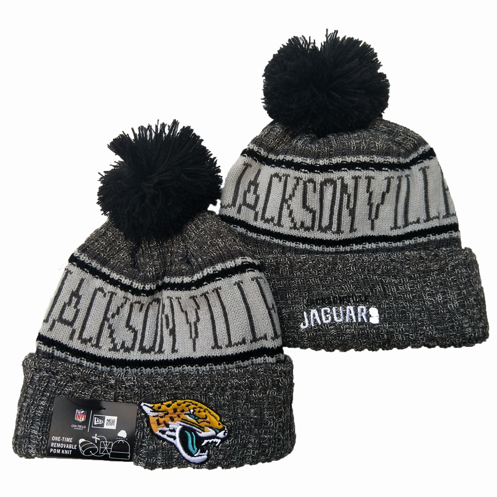 Jaguars Team Logo Gray Pom Knit Hat YD