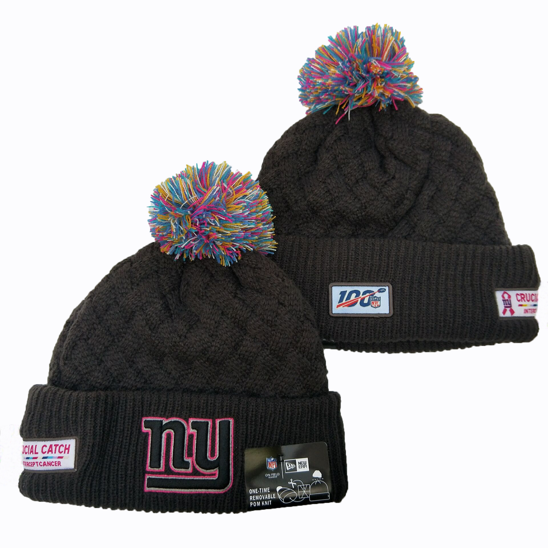 New York Giants Team Logo Black 100th Season Pom Knit Hat YD