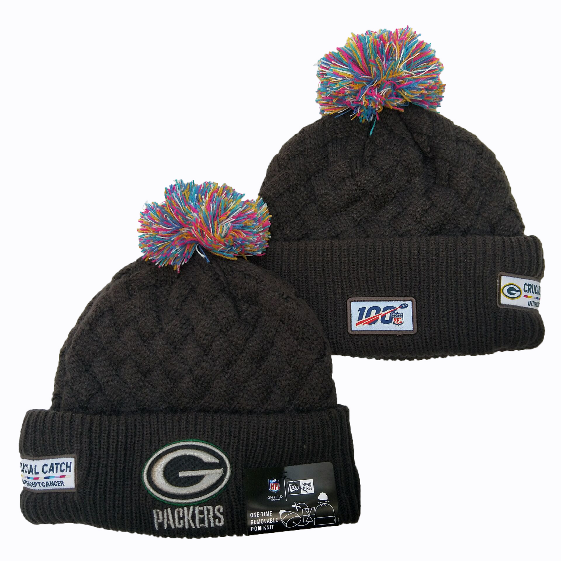 Packers Team Logo Black 100th Season Pom Knit Hat YD