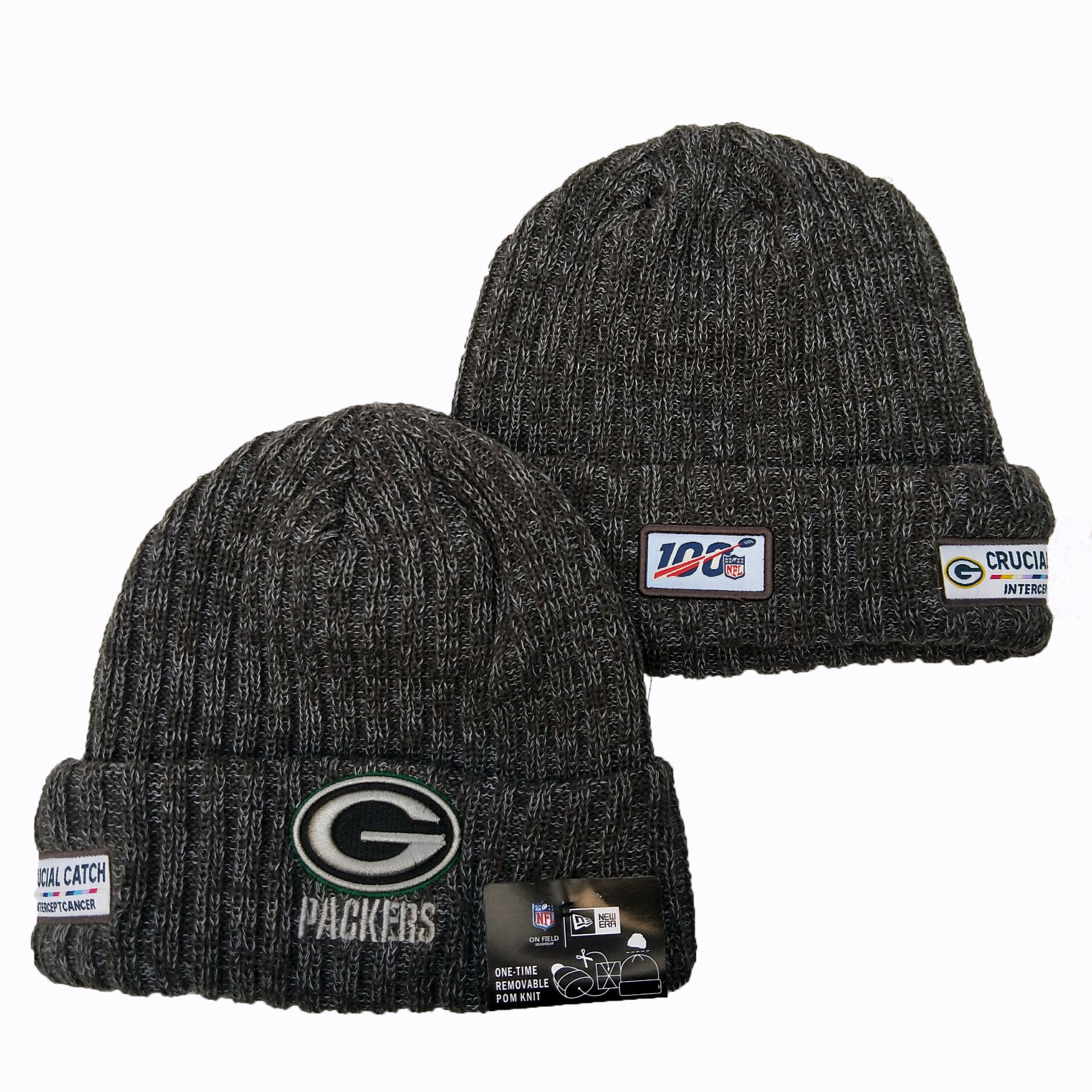 Packers Team Logo Gray 100th Season Pom Knit Hat YD
