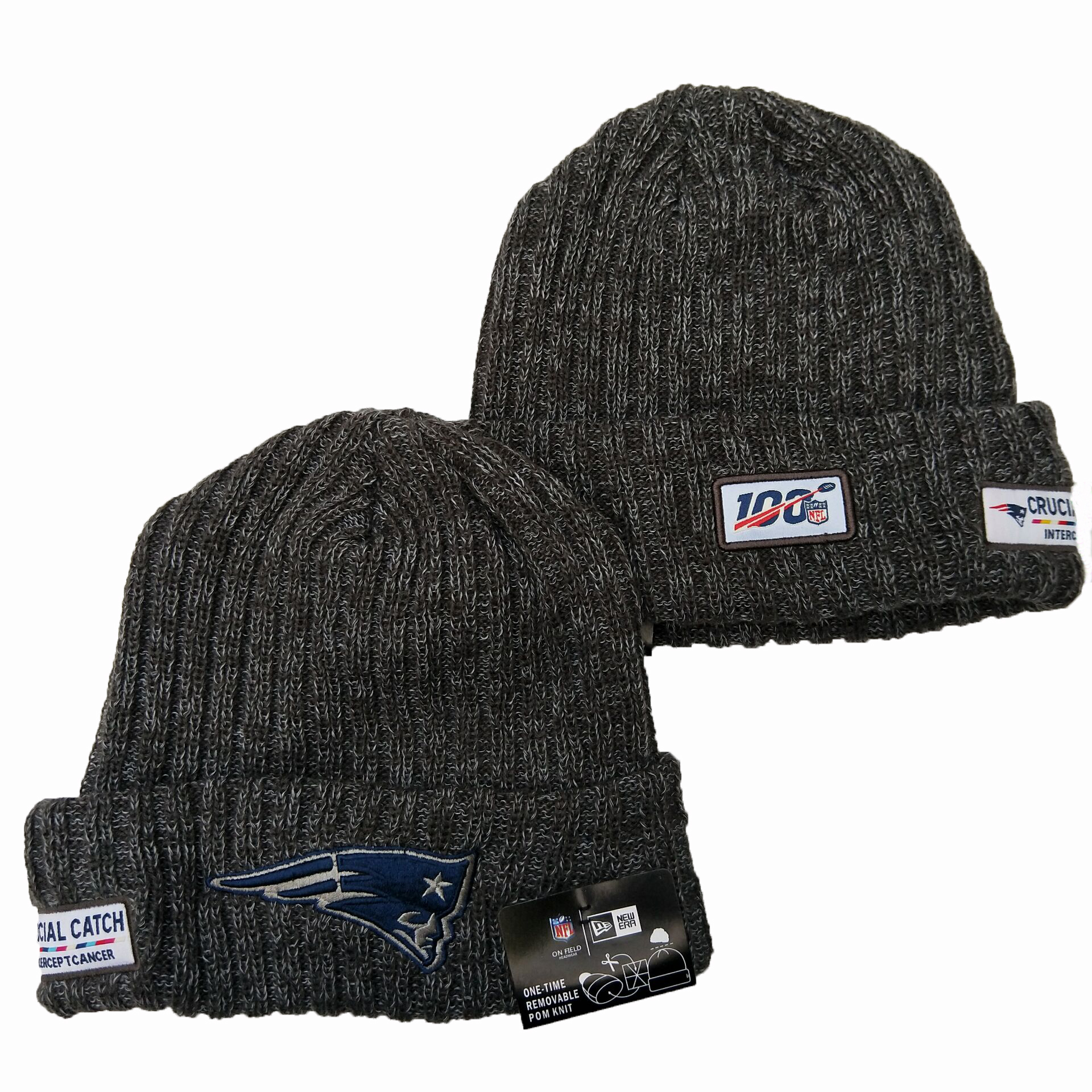 Patriots Fresh Logo Gray 100th Season Pom Knit Hat YD - Click Image to Close
