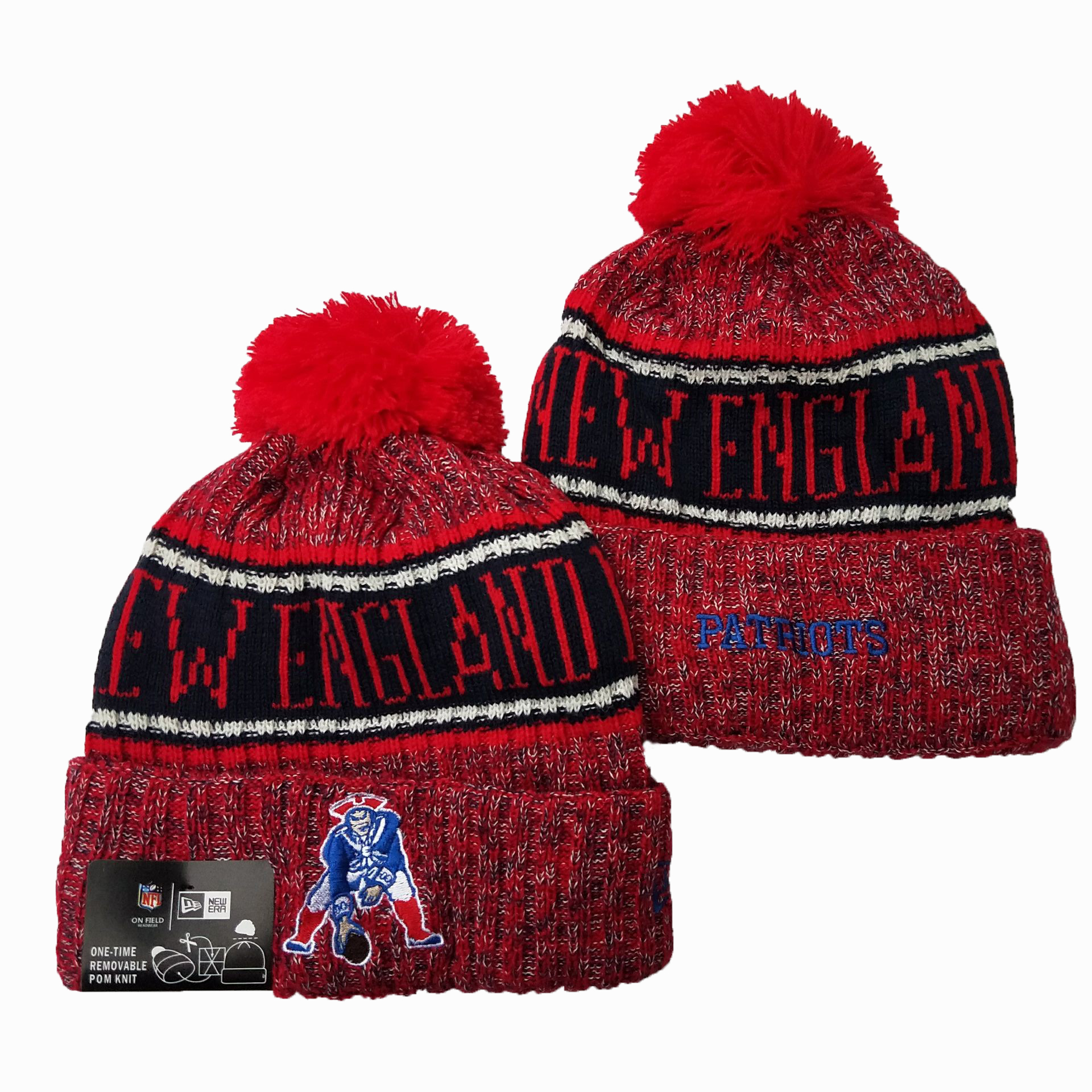 Patriots Team Logo Red Pom Knit Hat YD