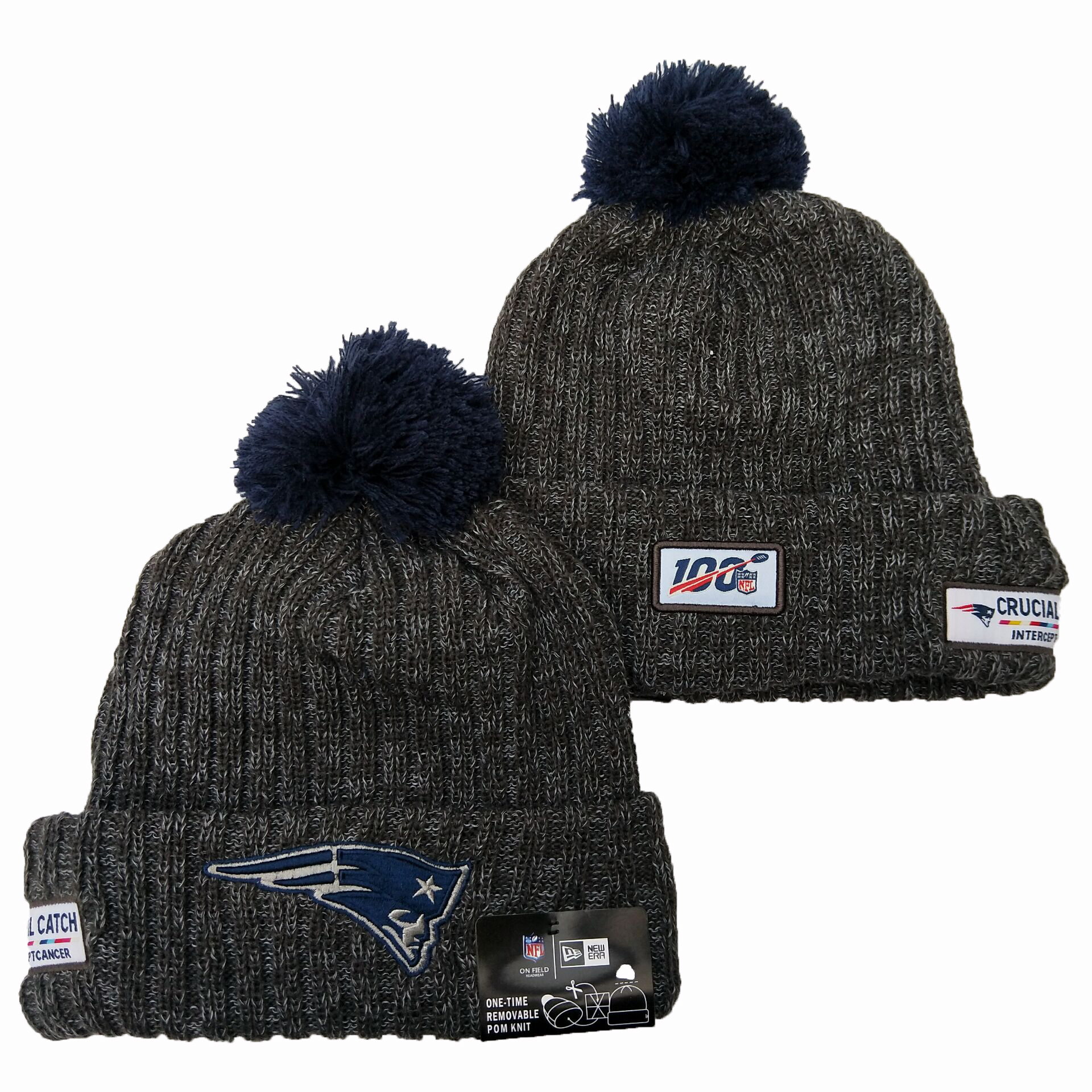 Patriots Teams Logo Gray 100th Season Pom Knit Hat YD