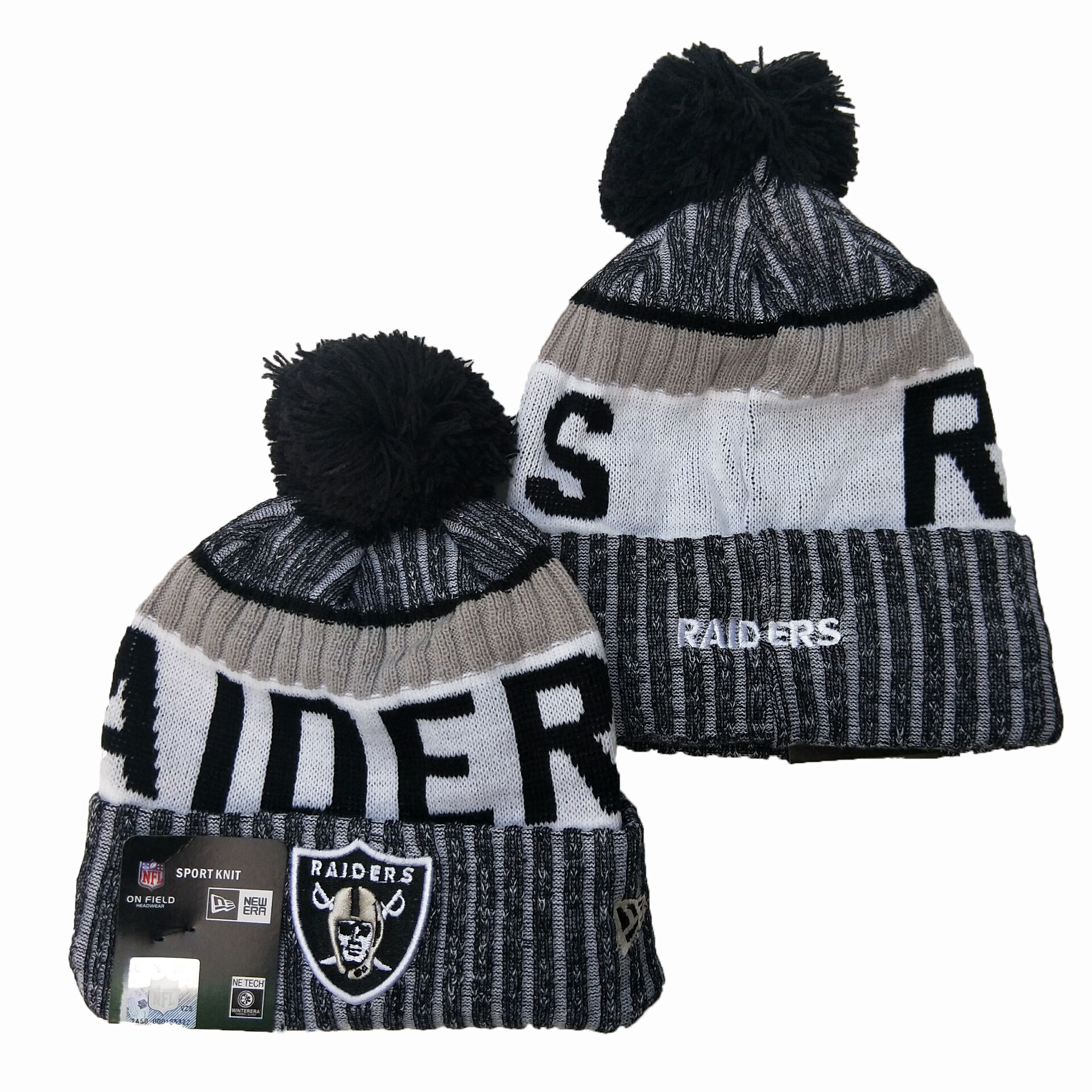 Raiders Team Logo Gray Pom Knit Hat YD