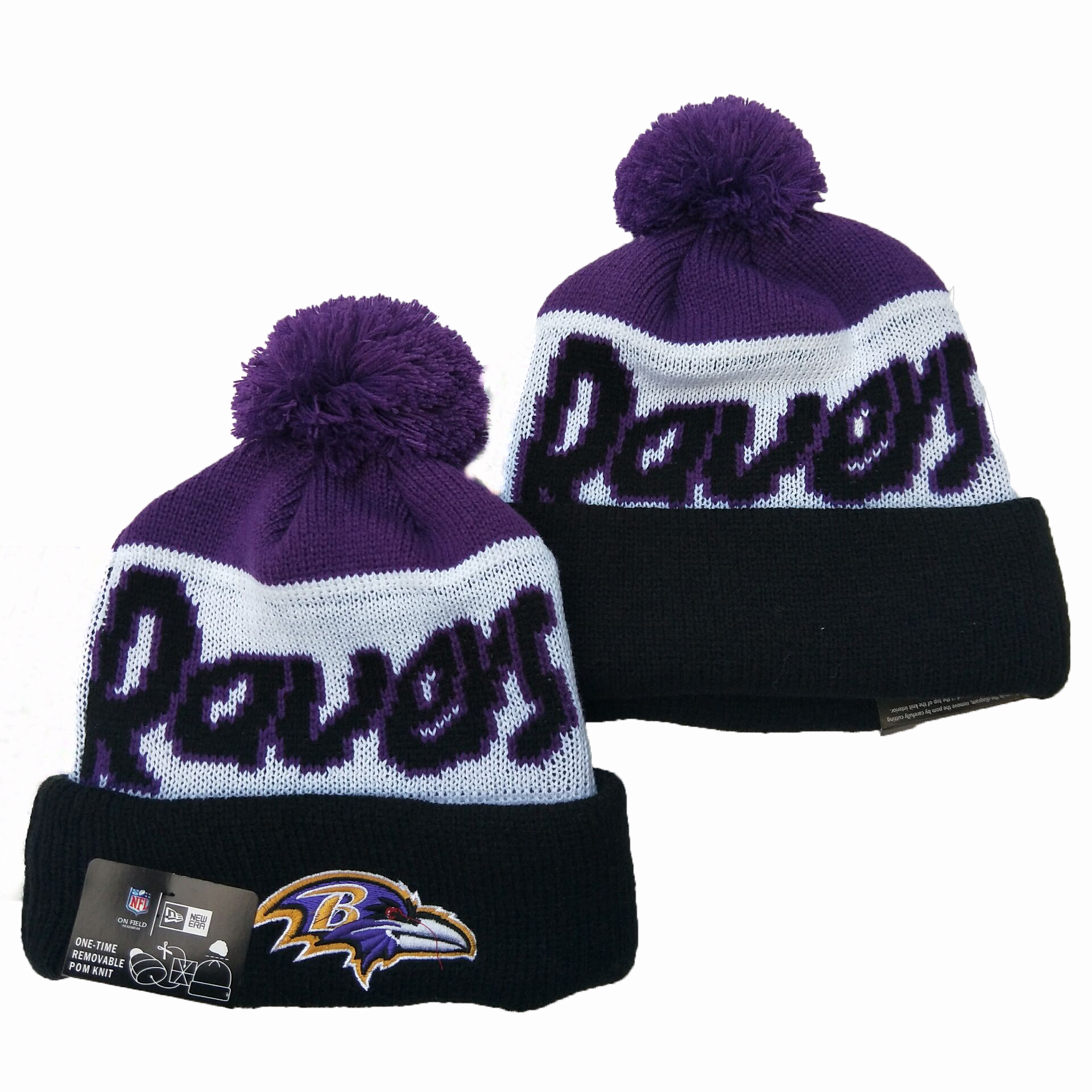 Ravens Team Logo Navy Purple Pom Knit Hat YD