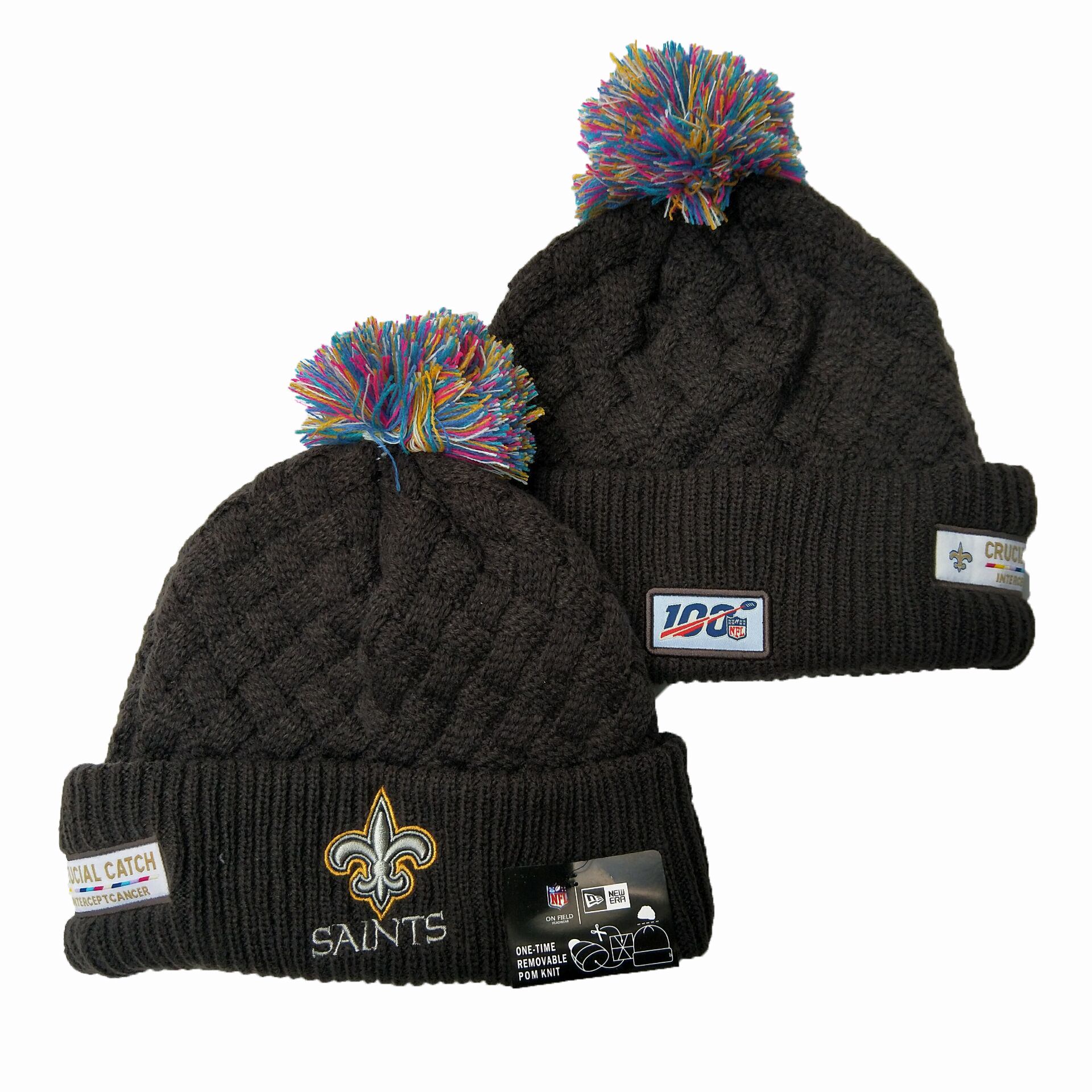 Saints Team Logo Black 100th Season Pom Knit Hat YD