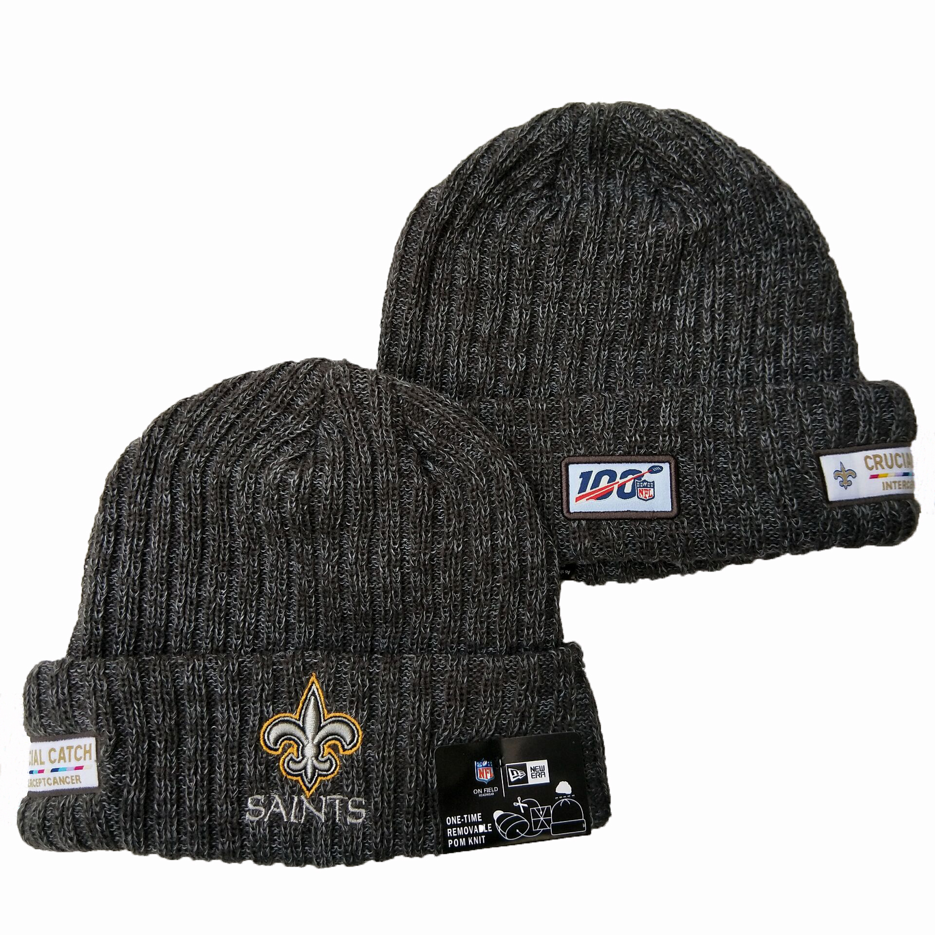 Saints Team Logo Gray 100th Season Pom Knit Hat YD