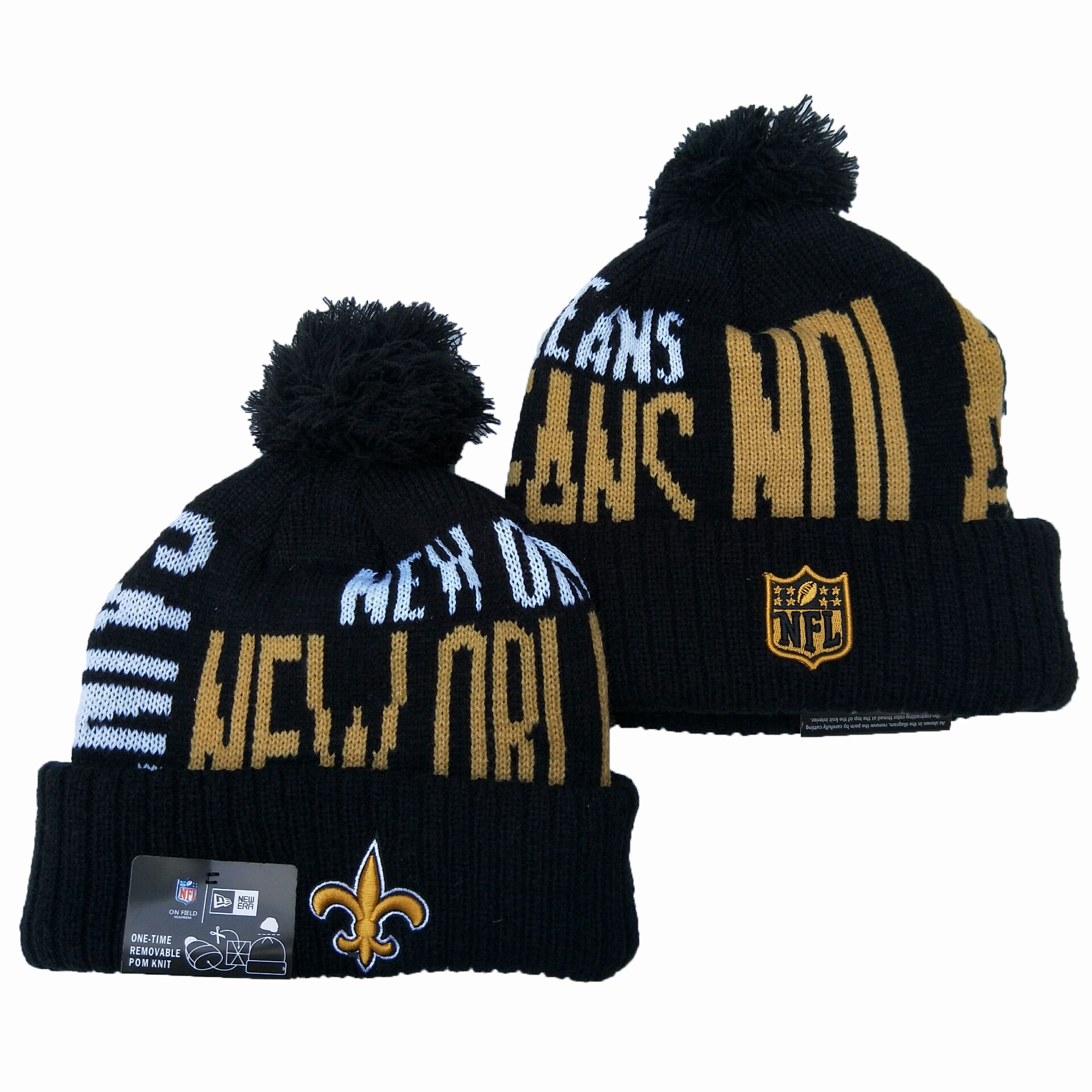 Saints Team Logo Navy Pom Knit Hat YD