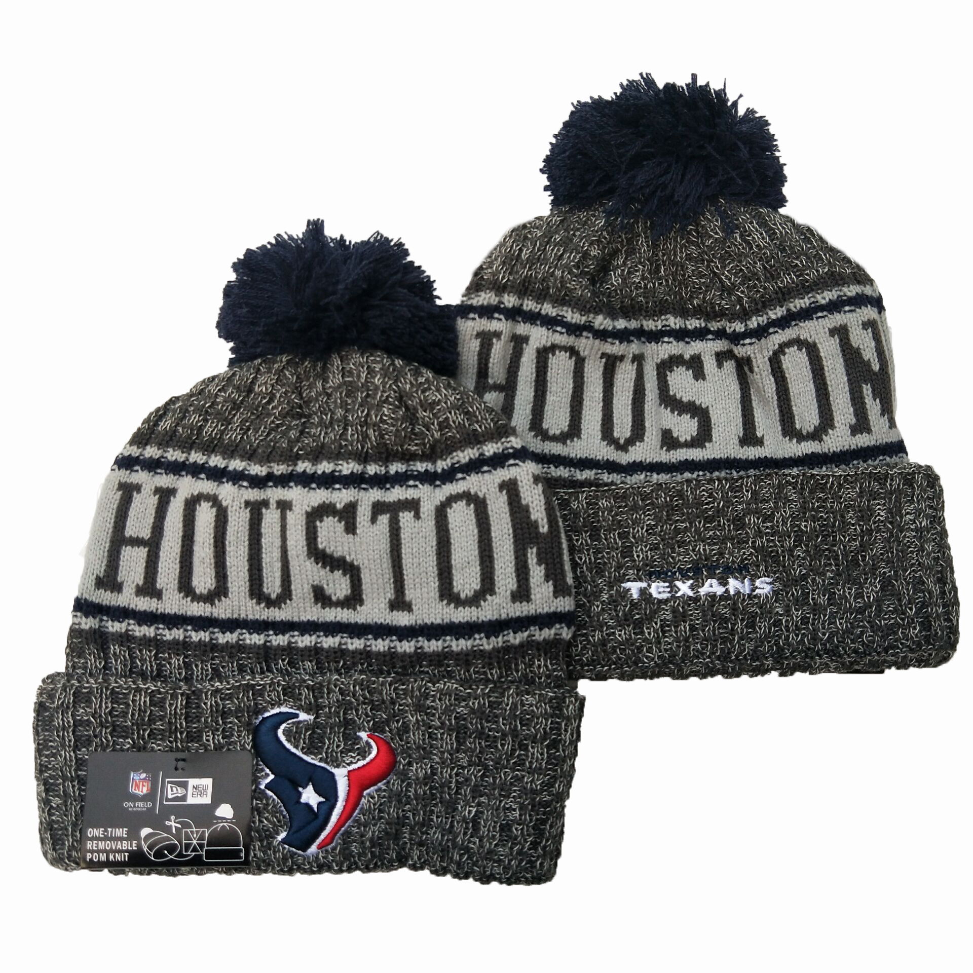 Texans Team Logo Gray Pom Knit Hat YD