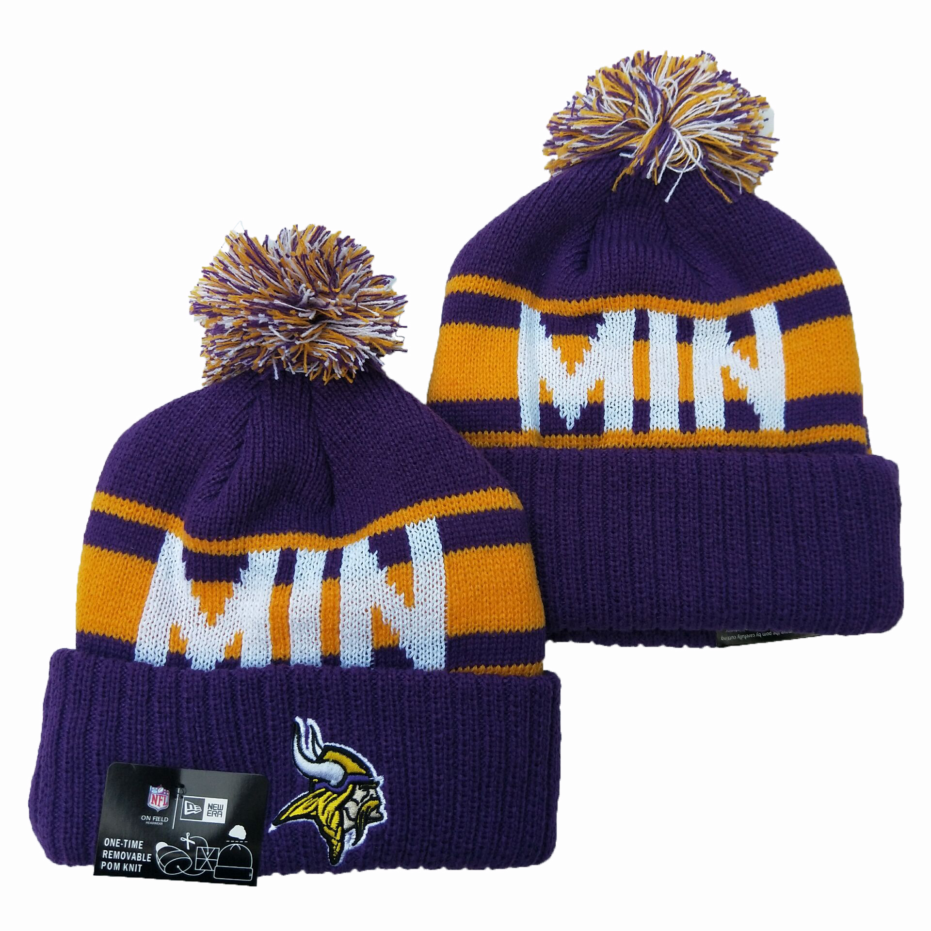 Vikings Team Logo Purple Pom Knit Hat YD