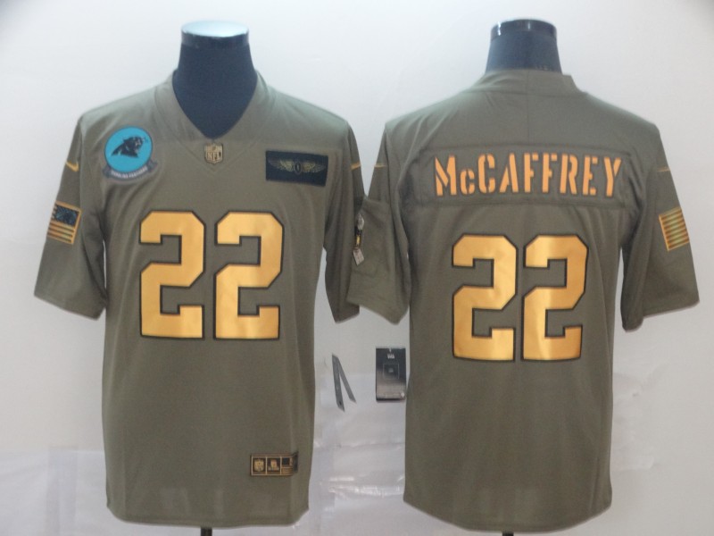 Nike Panthers 22 Christian McCaffrey 2019 Olive Gold Salute To Service Limited Jersey