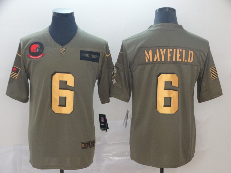 Nike Browns 6 Baker Mayfield 2019 Olive Gold Salute To Service Limited Jersey