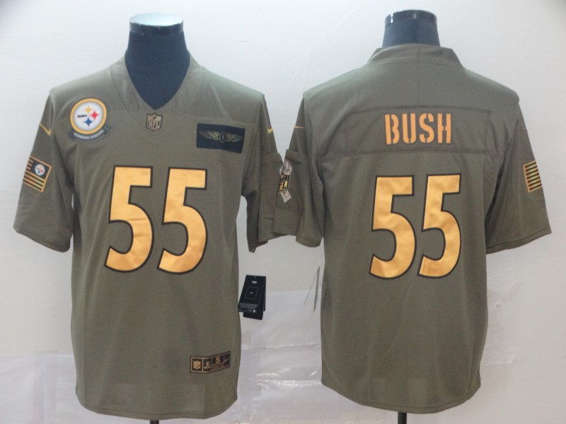 Nike Steelers 55 Devin Bush 2019 Olive Gold Salute To Service Limited Jersey