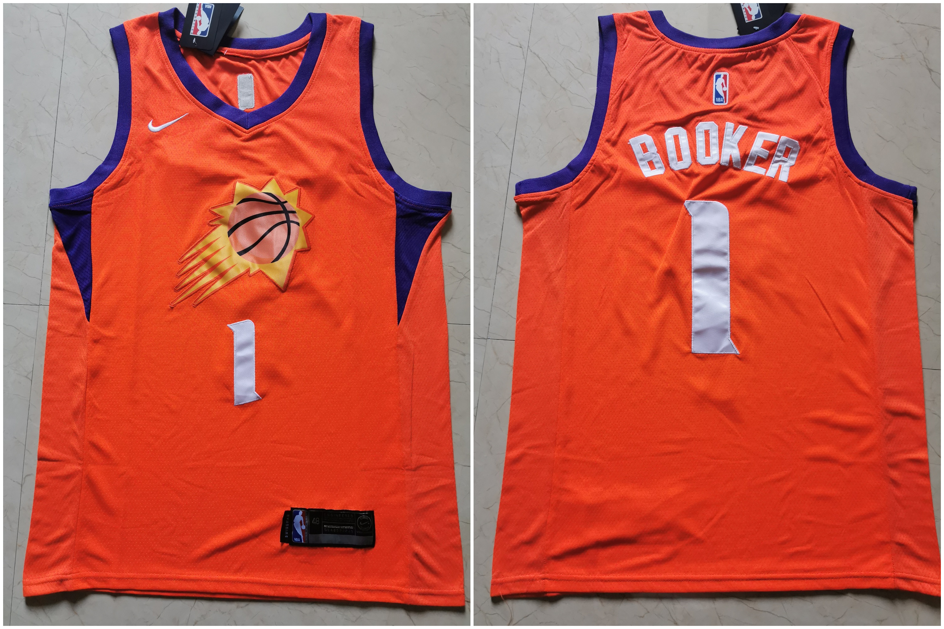 Suns 1 Devin Booker Orange Nike Swingman Jersey