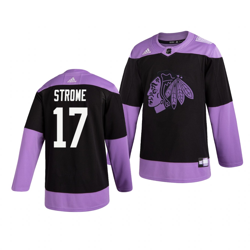 Blackhawks 17 Dylan Strome Black Purple Hockey Fights Cancer Adidas Jersey