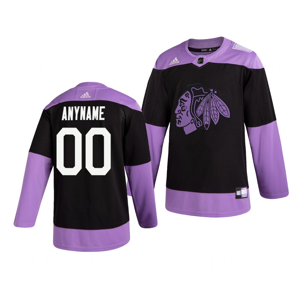 Blackhawks Customized Black Purple Hockey Fights Cancer Adidas Jersey