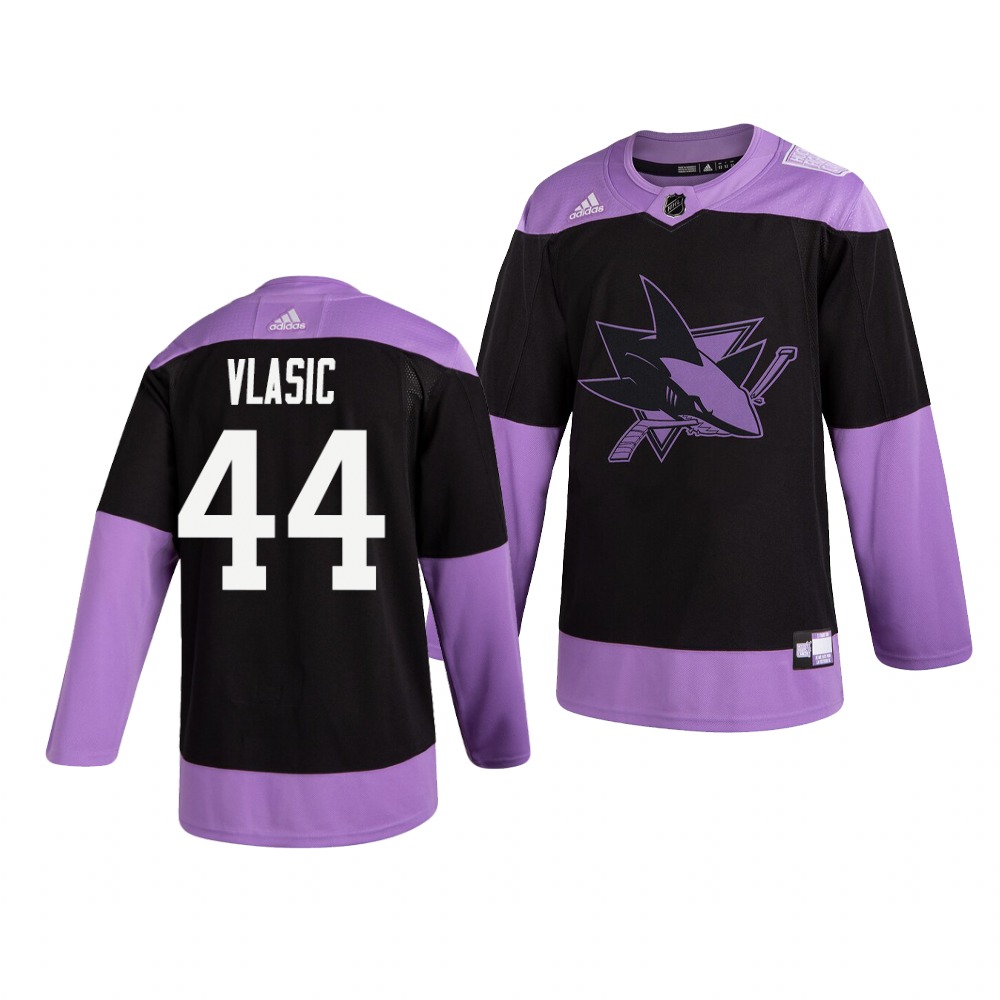 Sharks 44 Marc Edouard Vlasic Black Purple Hockey Fights Cancer Adidas Jersey