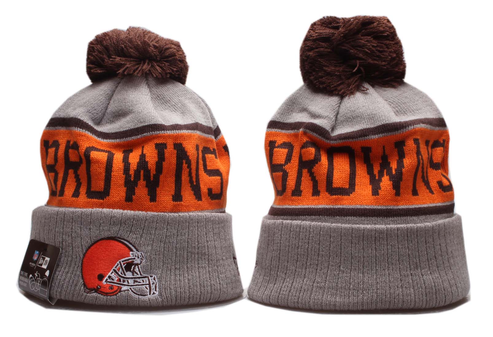 Browns Team Logo Gray Orange Pom Knit Hat YP