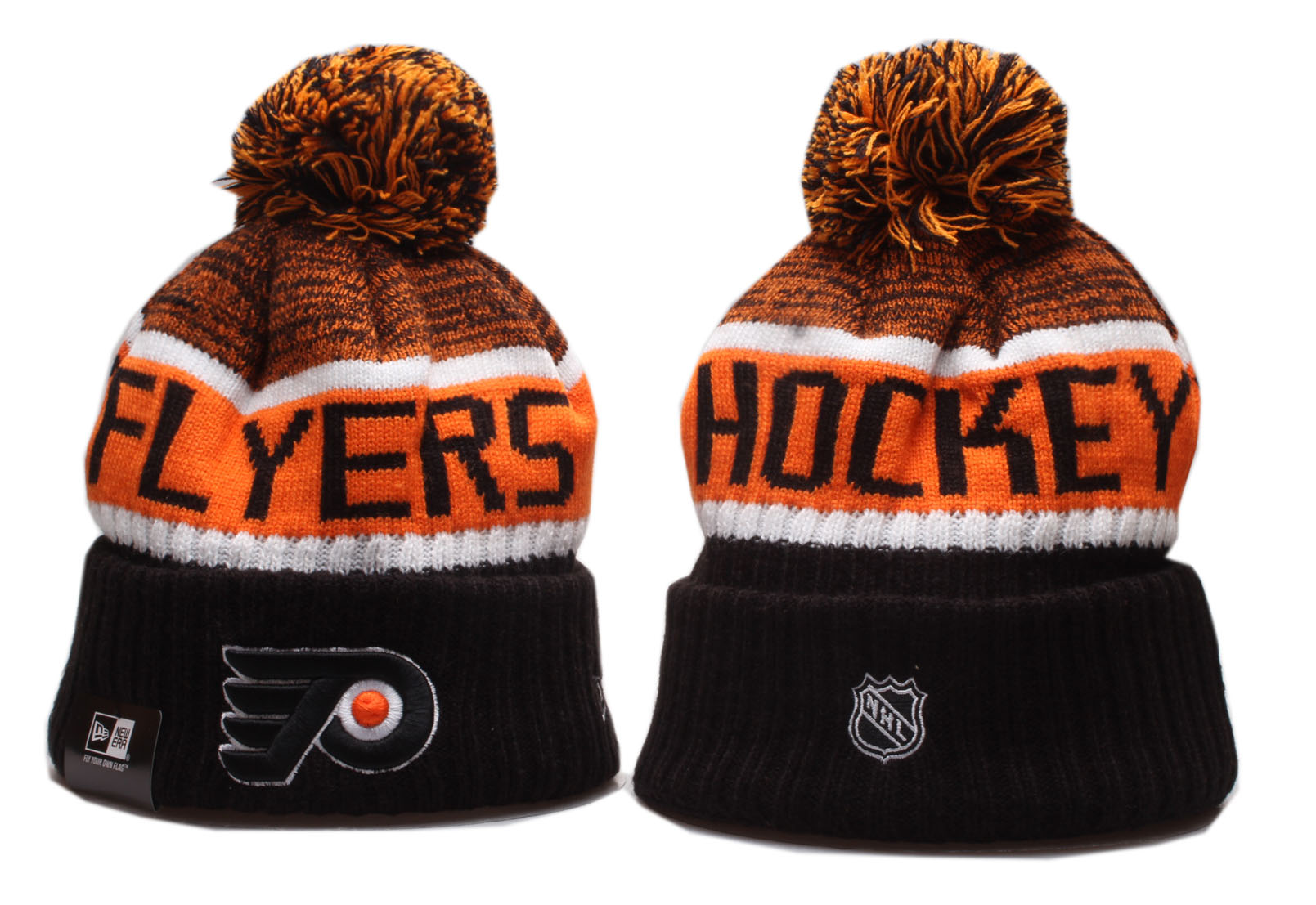 Flyers Team Logo Black Orange Pom Knit Hat YP