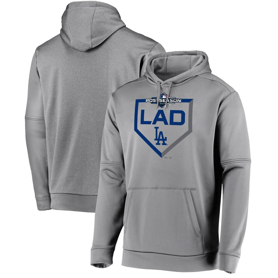 Los Angeles Dodgers Majestic 2019 Postseason Dugout Authentic Pullover Hoodie Gray