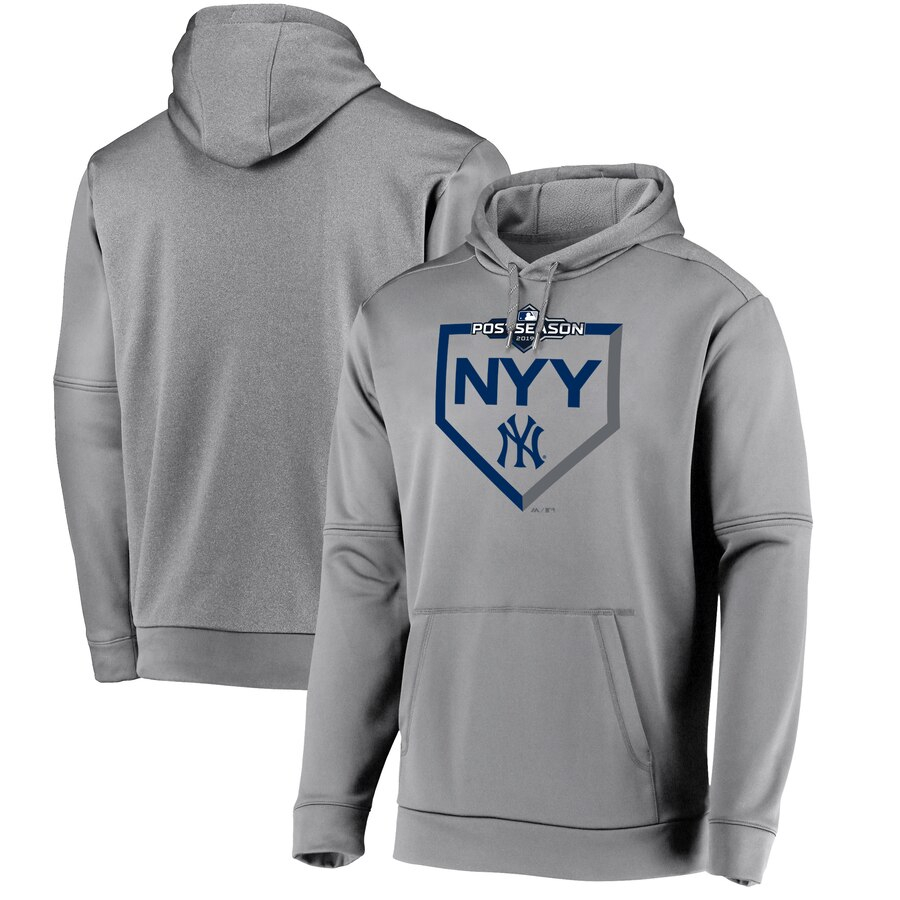 New York Yankees Majestic 2019 Postseason Dugout Authentic Pullover Hoodie Gray - Click Image to Close