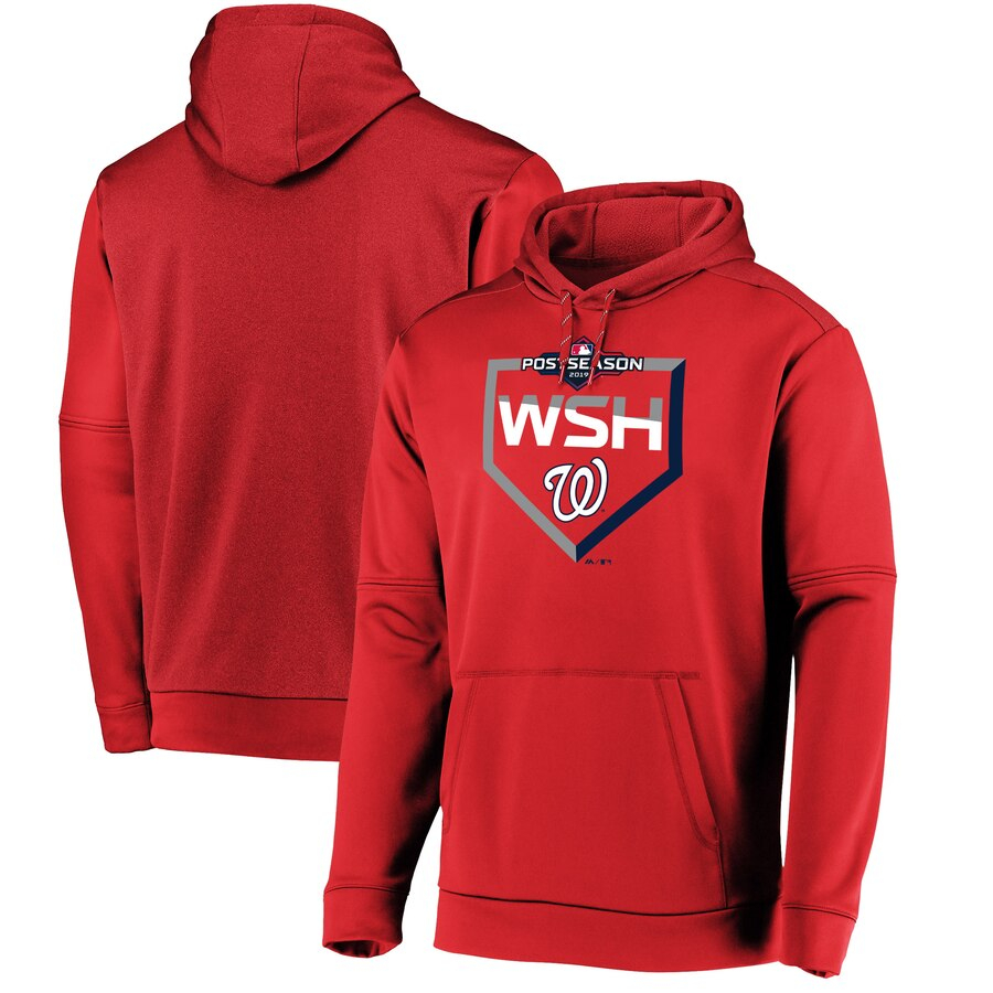 Washington Nationals Majestic 2019 Postseason Dugout Authentic Pullover Hoodie Red - Click Image to Close